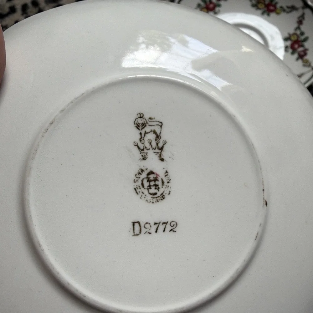 Royal Doulton SAUCER Set of‎ 3 Floral Green Border Octagonal England VTG D2772